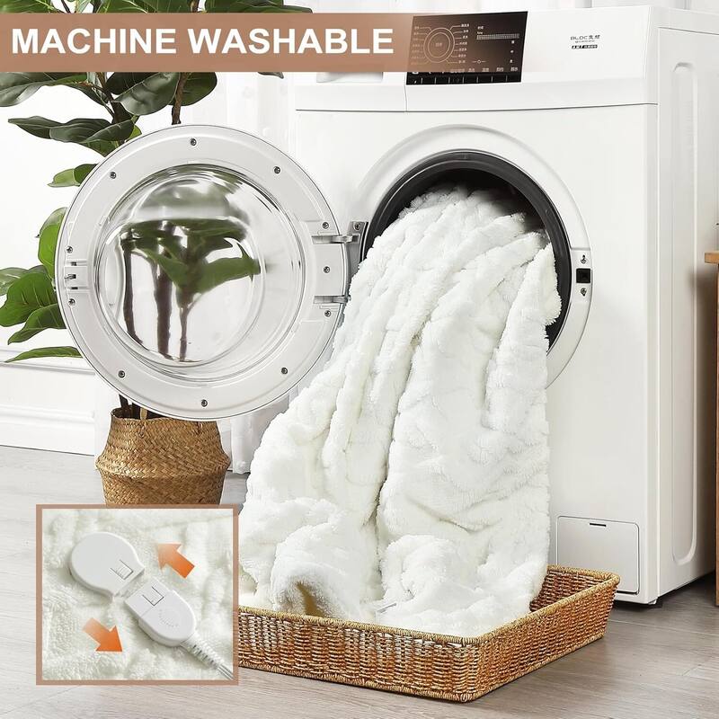 Dual Control Tufted Sherpa Electric Heated Blanket, Beige