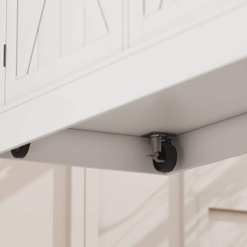 White MDF Rubberwood Kitchen Island with Drop Leaf, Drawers and Casters - 41.25" L x 23.5" W x 35.5" H