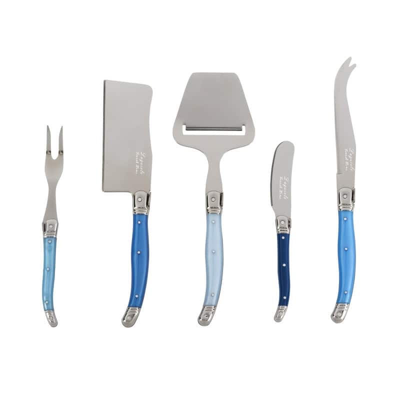 French Home Laguiole 5 Piece Cheese Knife Set, "Shades of Blue"