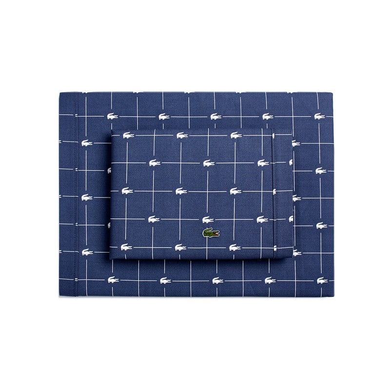 Lacoste Slice Geometric Cotton Sheet Set - King - Vintage Indigo