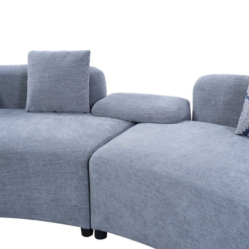 Christopher Knight Home - Lunaria 122" Modern Upholstered Curved Sofa with 2 Damask Pattern Pillows