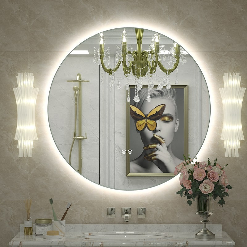 UL Certified Multiple shapes Frameless Anti-Fog 3 Colors Dimmable LED Backlit Wall Bathroom Vanity Mirror - 32" x 32" - Round