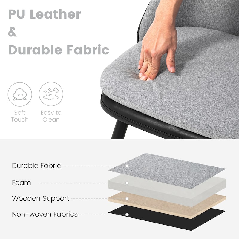 Glitzhome Modern Set of 2/4 PU Leather Mixed Fabric Dining Side Chairs with Metal Legs