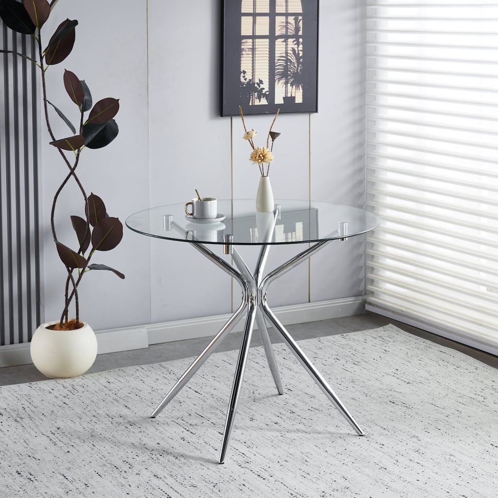 Modern Space-Saving Dining Table with Tempered Glass Top & Chrome Metal Legs, Ideal for Kitchen and Living Room