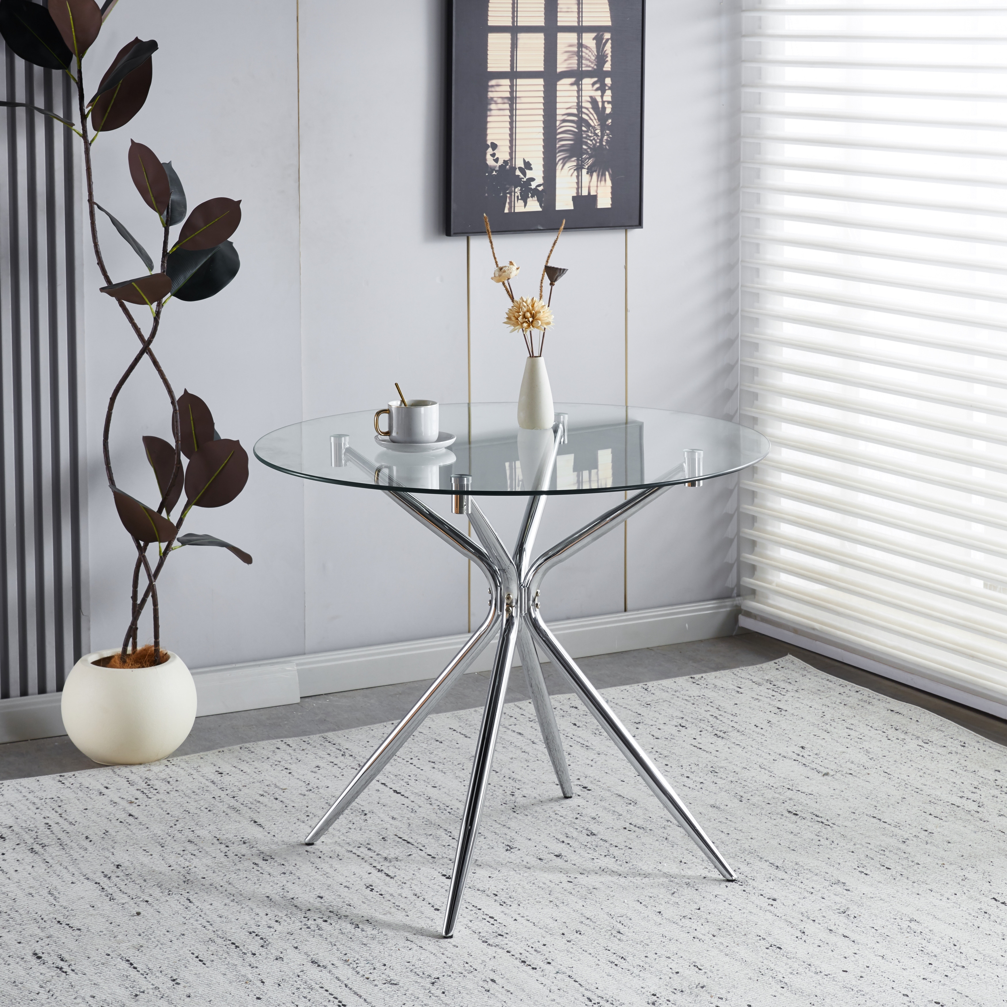 Modern Space-Saving Dining Table with Tempered Glass Top & Chrome Metal Legs, Ideal for Kitchen and Living Room