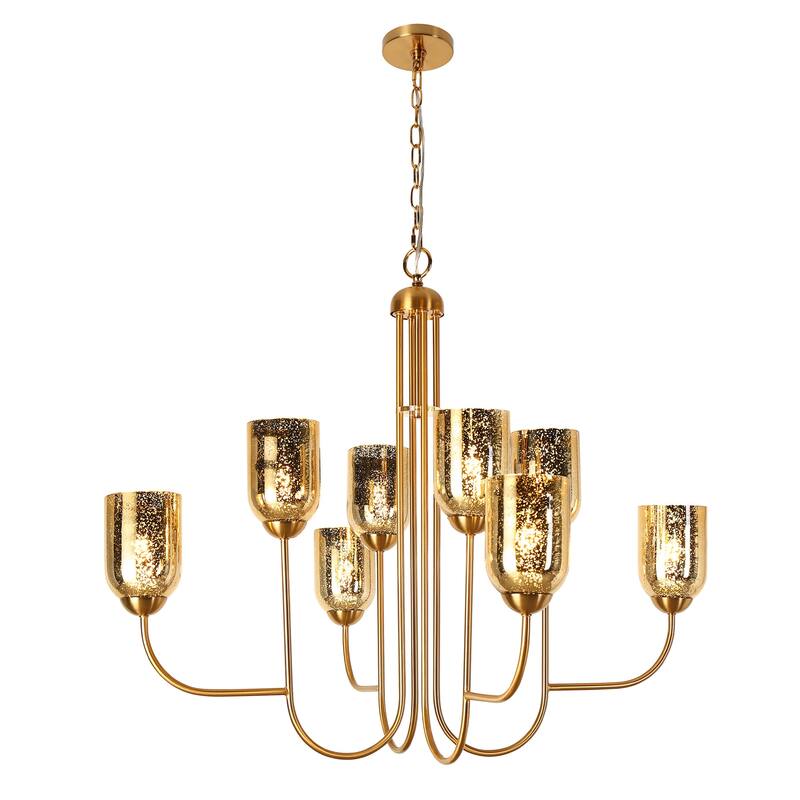 Modern 8-Light Gold Chandelier with Textured Wine Glass Shades for Dining Living Room