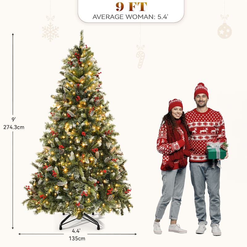 6/7.5/9 FT Pre-Lit Frosted Pine Artificial Christmas Tree with LED Lights