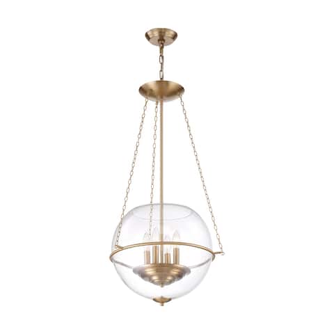 Odyssey 4-Light Pendant Fixture Vintage Brass Finish with Clear Glass - N/A