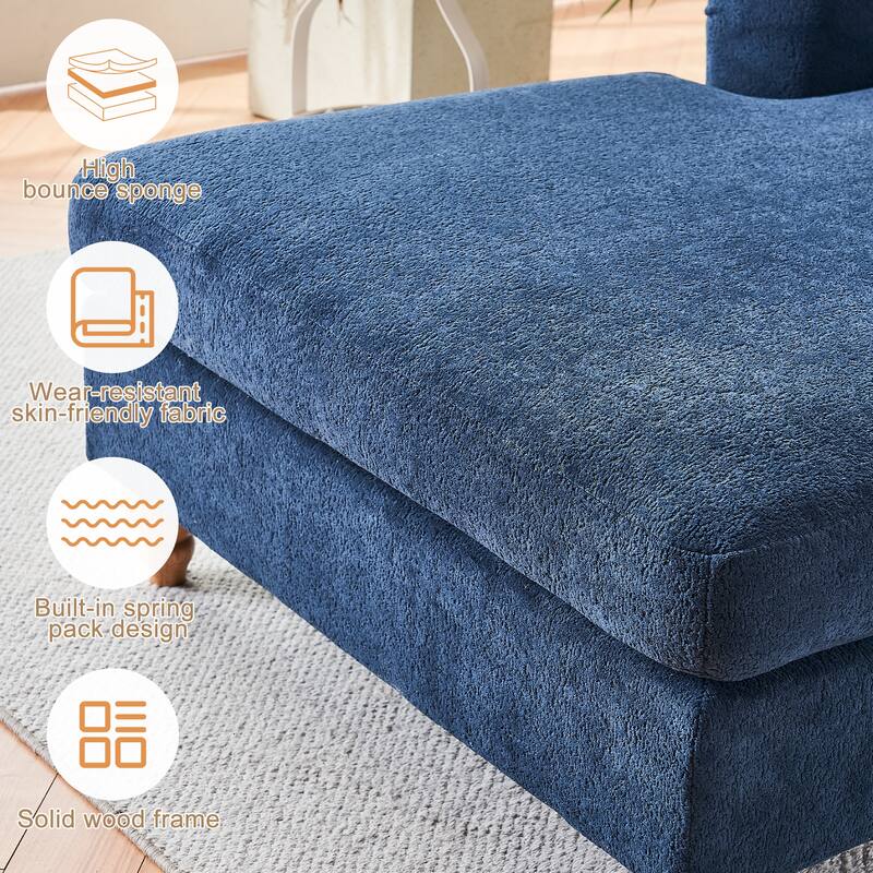 Modern Mid-Century Blue Foam Chaise Lounger Sofa
