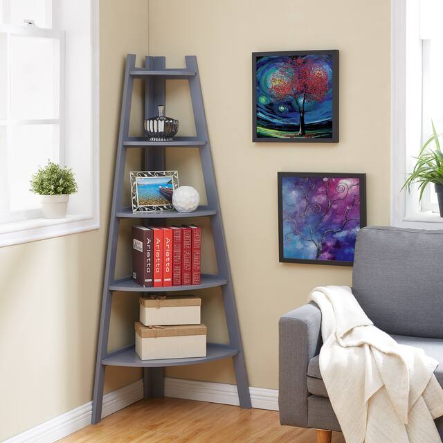 Danya B. 5-Tier Corner Ladder Display Bookshelf - Grey
