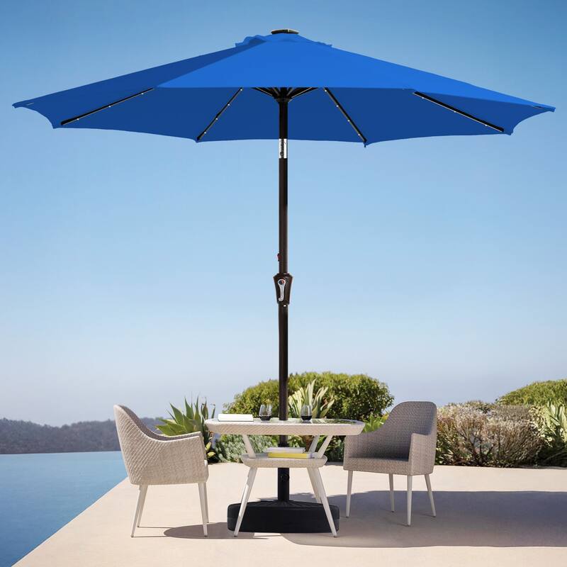 9ft Patio Market Umbrella with LED Lights,Crank & Tilt - Sapphire Blue