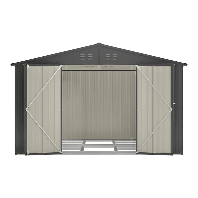 10X8 FT Outdoor Storage Shed, All Weather Metal Sheds with Lockable Doors