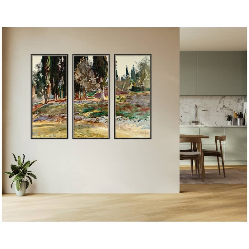 Kate and Laurel Cypress Trees at San Vigilio Lake Garda John Singer Sargent 3 Piece Framed Wall Art Set by Nostalgia Prints