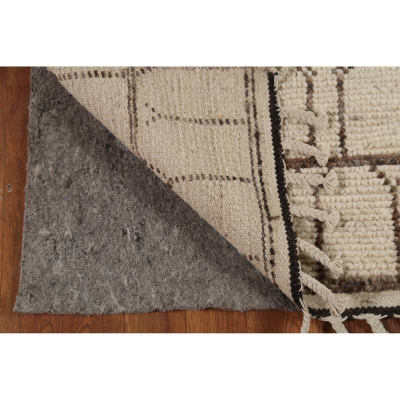 Ivory Moroccan Runner Rug Handmade Wool Carpet - 3'10"x 12'7"