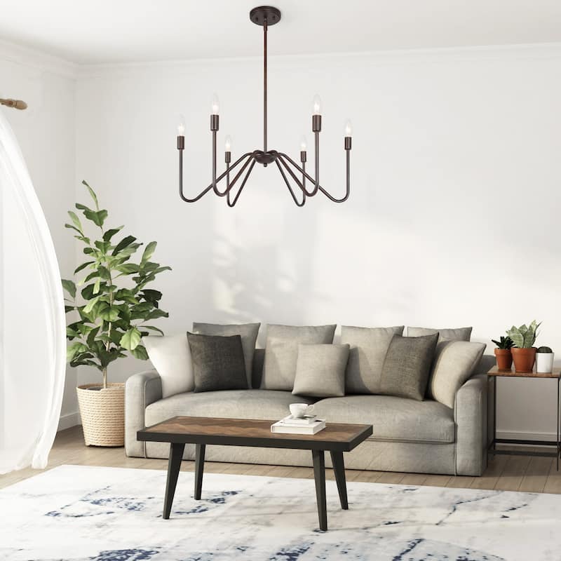 Industrial Rustic Curved Armed Metal Chandelier 6-light Wheel Lighting for Dining Room Kitchen Entryway