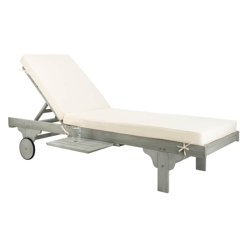 SAFAVIEH Outdoor Aubrie Adjustable Chaise Lounge Chair with Wheel.