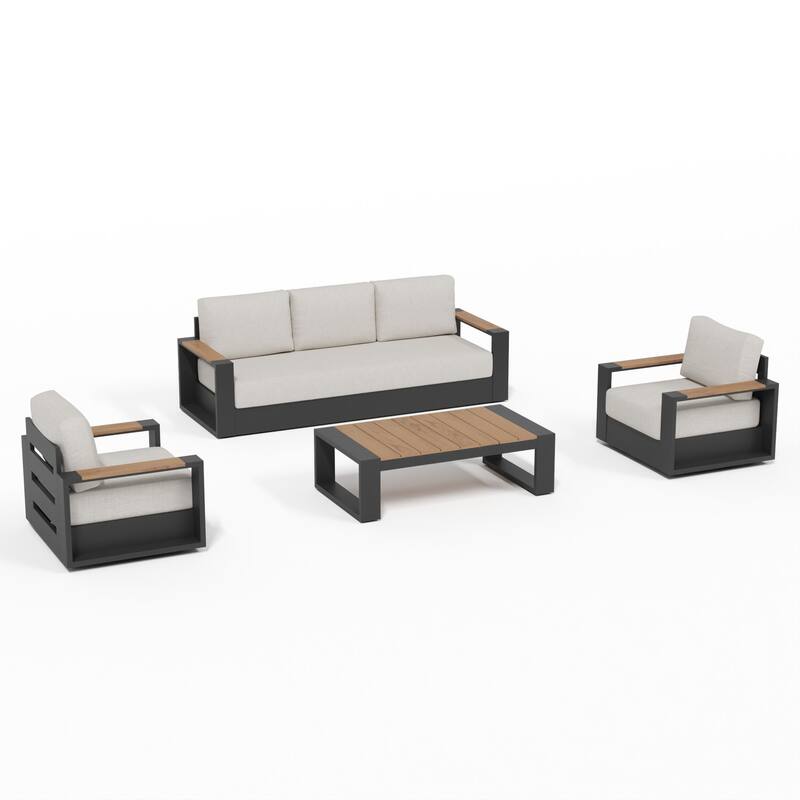 Modern Outdoor Aluminum 4-Piece Conversation Set with Thick Polyethylene Cushions