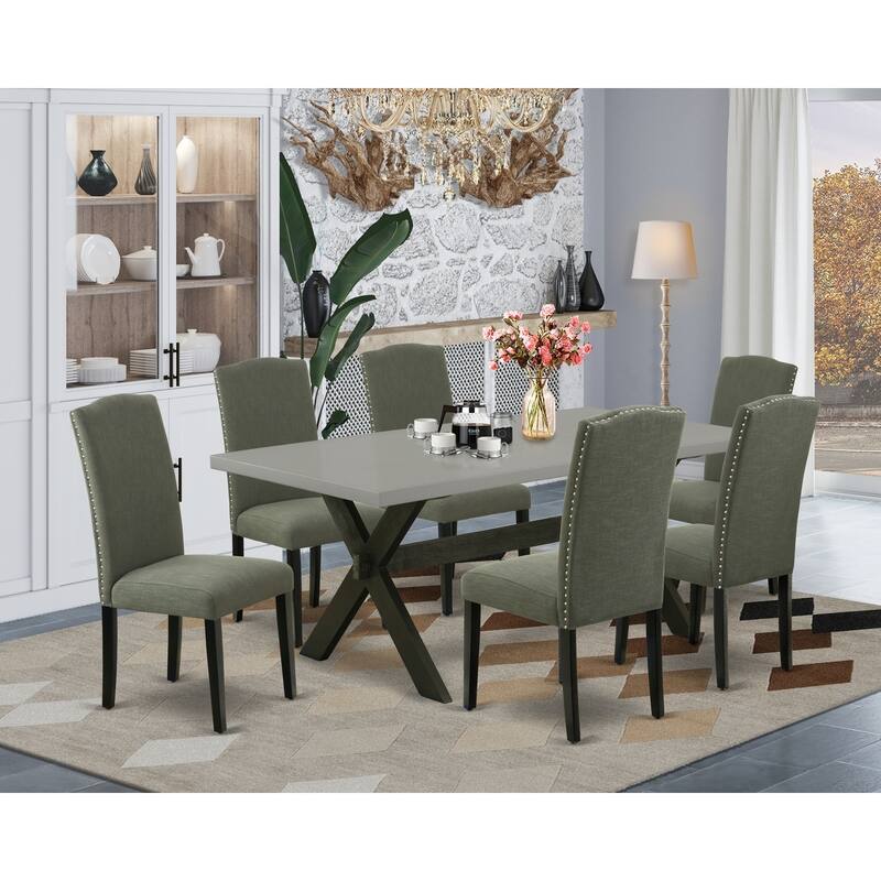 Small Dining Table Set - 7 Piece Dinette Set with 6 Parsons Chairs - Hardwood Frame Table and Chairs - 72