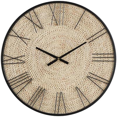 Dried Plant Coiled Decorative Wall Clock with Black Metal Frame - Brown - Roche River Decor
