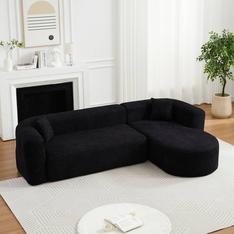 109.4" L-Shaped Chenille Boneless Sectional Sofa with Two Throw Pillows