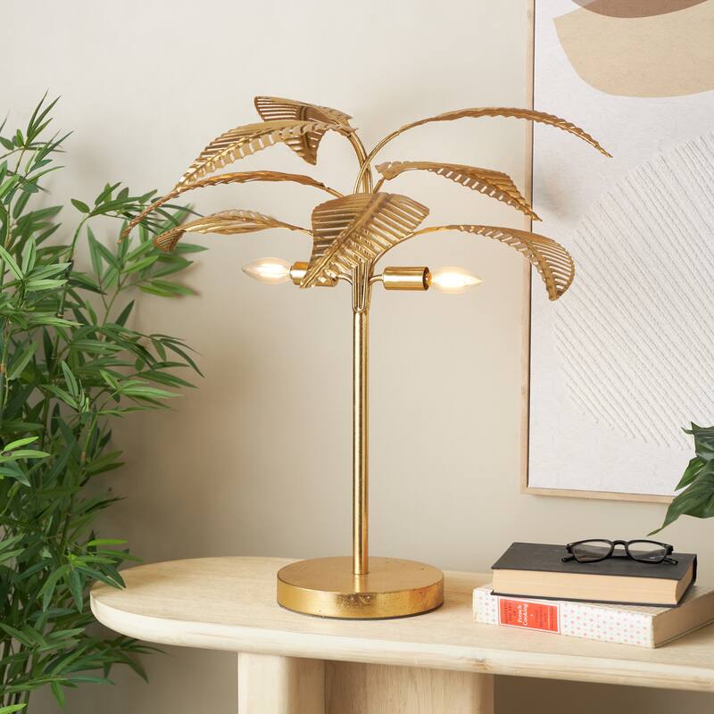 Metal Tree Table Lamp or Floor Lamp with Round Base - Gold - Roche River Decor