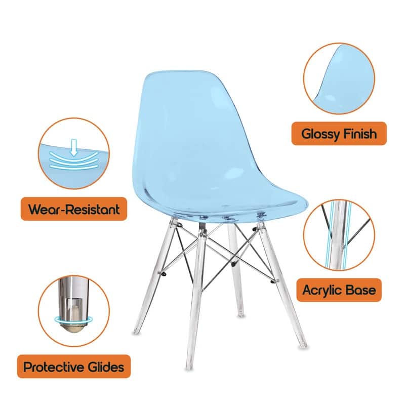 Dover Modern Acrylic Accent Side Chair with Eiffel-Style Legs for Dining Room, Kitchen, Office, or Indoor/Outdoor Seating