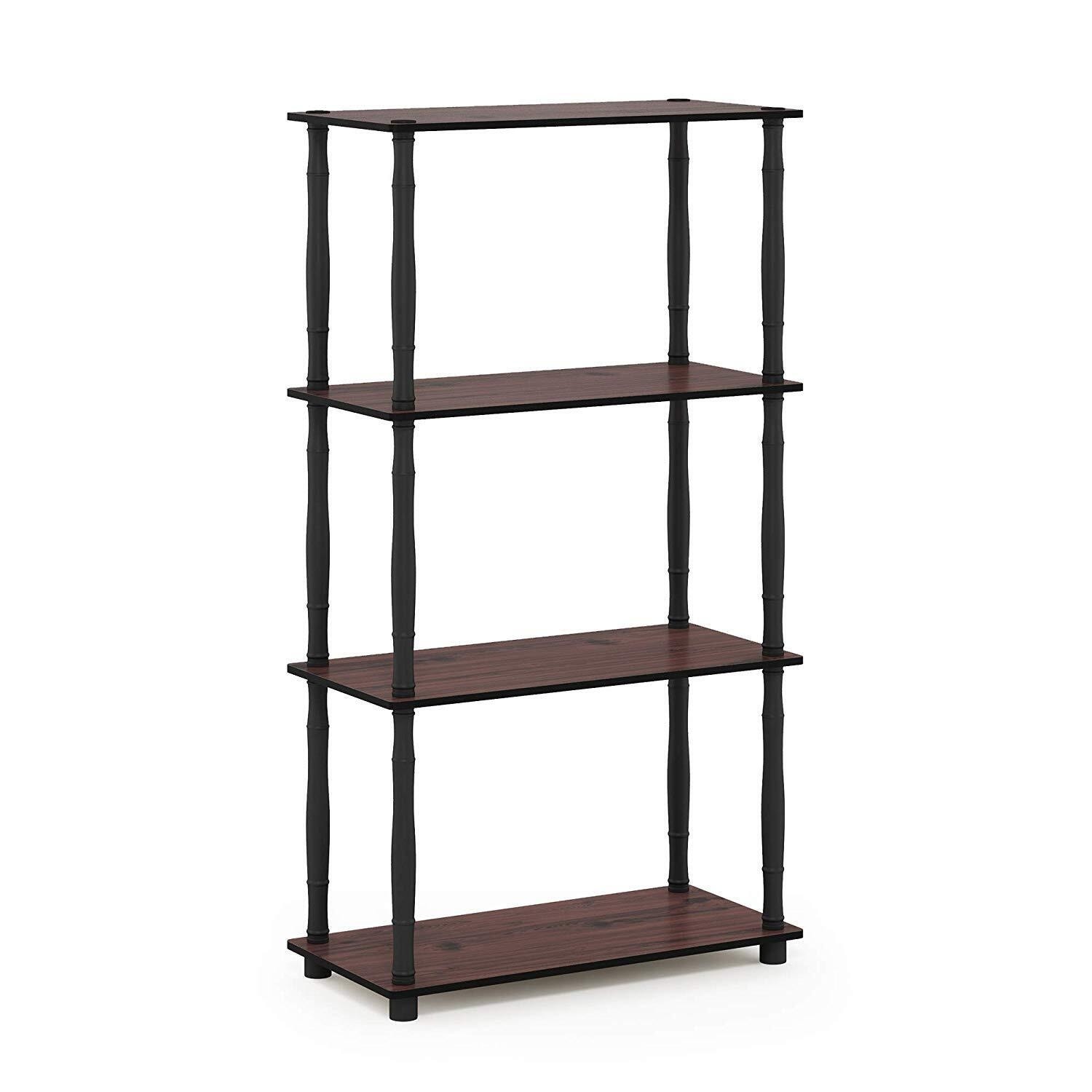 4 Tiers Wood Household Shelving Unit in Dark Cherry/Black (23.6 in. W x 43.25 in. H x 11.6 in. D) - 23.6