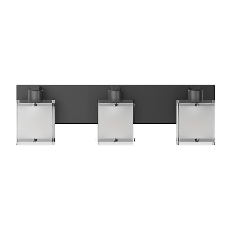 Matte Black 3-Light Bathroom Vanity Lighting with Rectangular Frosted Glass Shades