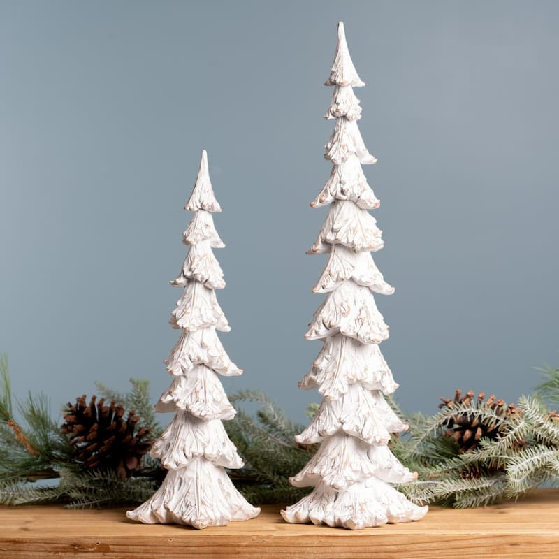 Christmas Tree Tabletop Decorations - 21" - White and Brown - Set of 2