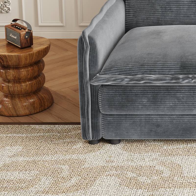 Corduroy Fabric 3-Seater Cloud Couch with 2 Movable Footrest,U Shaped Couch Set,Upholstered Deep Seat 2-Seat with 3 cushions