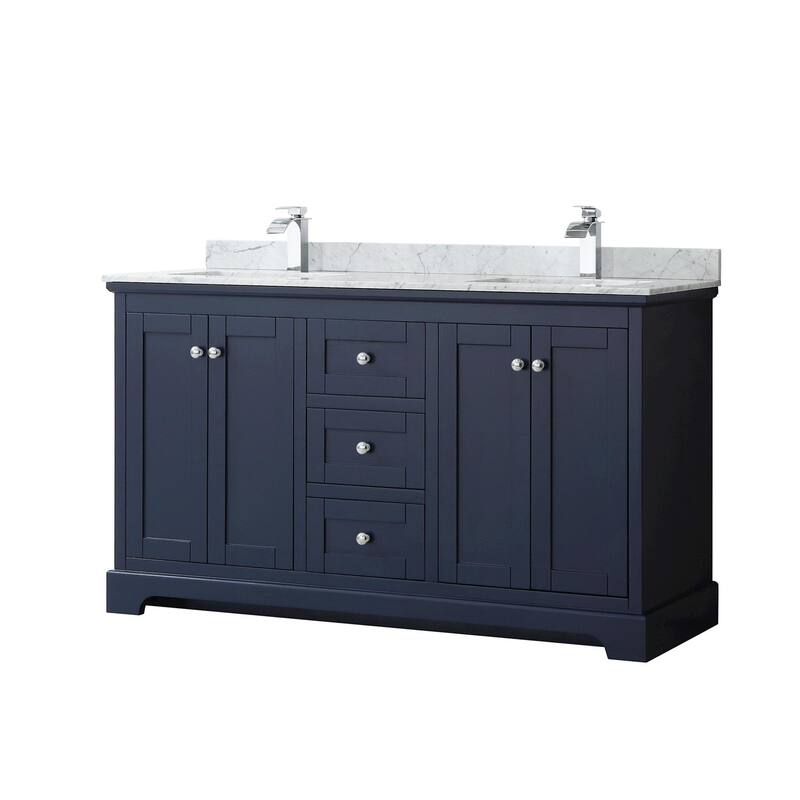 Wyndham Collection Avery 60" Free Standing Double Basin Vanity Set - Dark Blue / Polished Chrome Hardware - Painted