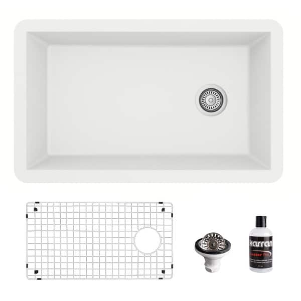 slide 20 of 70, Karran Undermount Quartz 32 in. Single Bowl Kitchen Sink Kit White