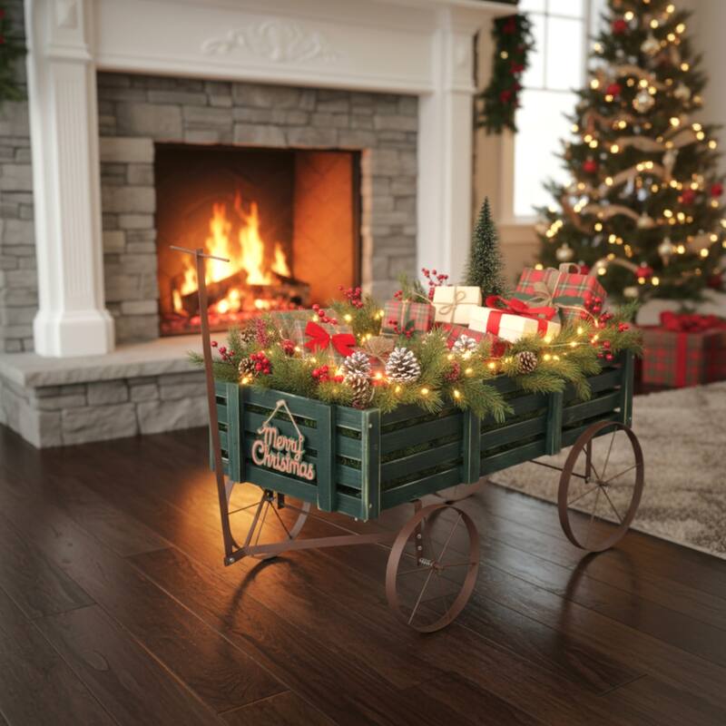 Goldcoast Rustic Wagon Garden Planter with Metal Wheels