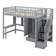 preview thumbnail 8 of 11, Gray Twin Size Loft Bed with Storage Stairs, Desk and Wardrobe, Stairway High LoftBed with Bookshelf & Drawers, Wooden Bedframe