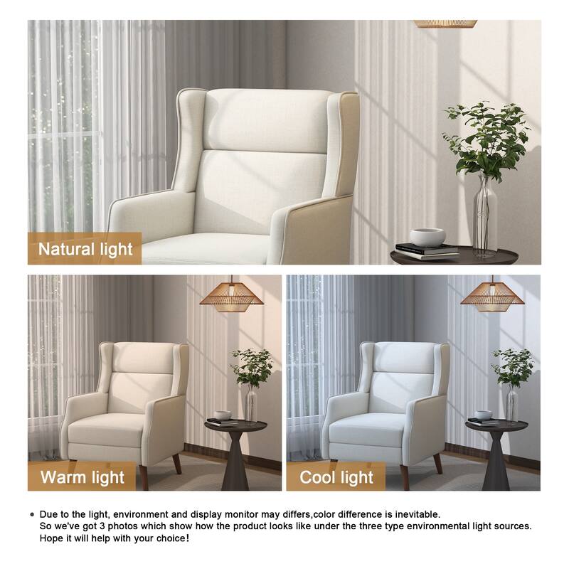 Cotton Linen Accent Chair with Wood Legs