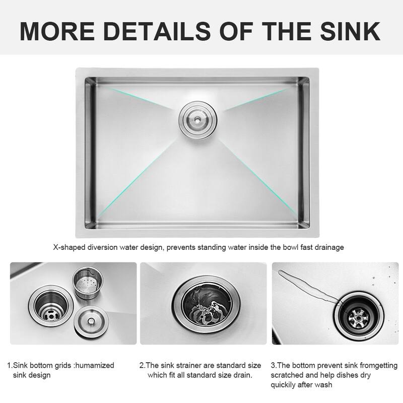 Undermount Kitchen Sink 16 Gauge 10 Inch Deep Single Bowl Kitchen Sink Basin - Brushed Nickel