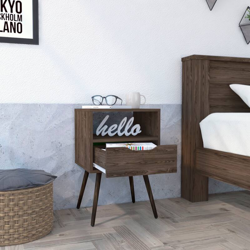 Bedroom Nightstand With Open Shelf - Brown