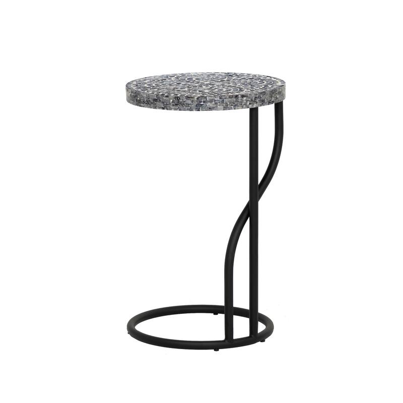 Padget Black Capiz Round Metal Side Table
