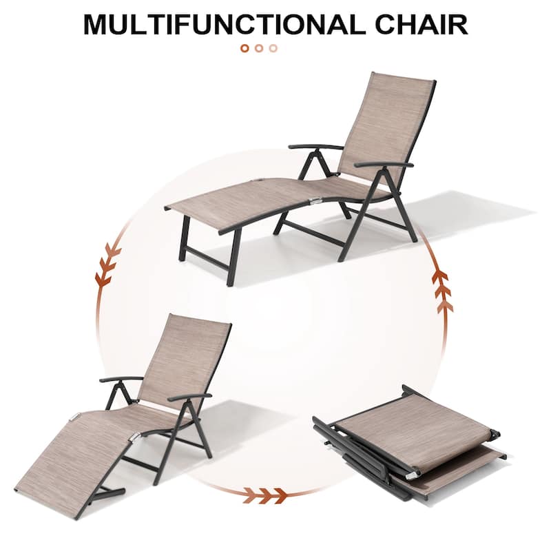 3-Pieces Outdoor Chaise Lounge Set Aluminum Adjustable Foldable Chaise Lounge Chairs and Side Table