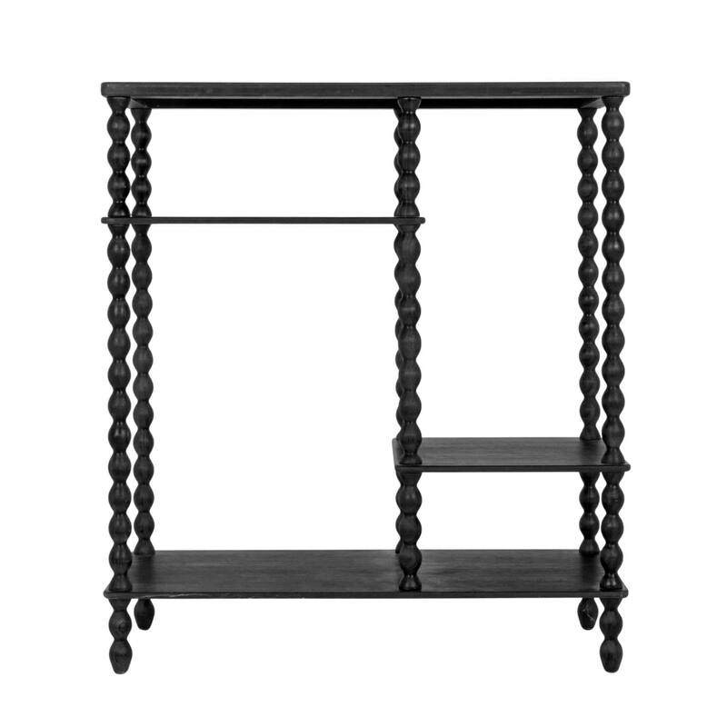 4-Tier Asymmetrical Wood Spindle-Leg Display Shelf Unit - 35.0"L x 13.38"W x 39.63"H