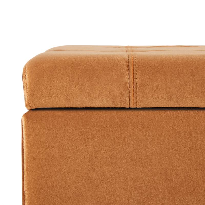 Velvet Rectangular Storage Ottoman, Tufted Upholstered Storage Ottoman, Storage Bench with Safety Hinges & Solid Wood Legs