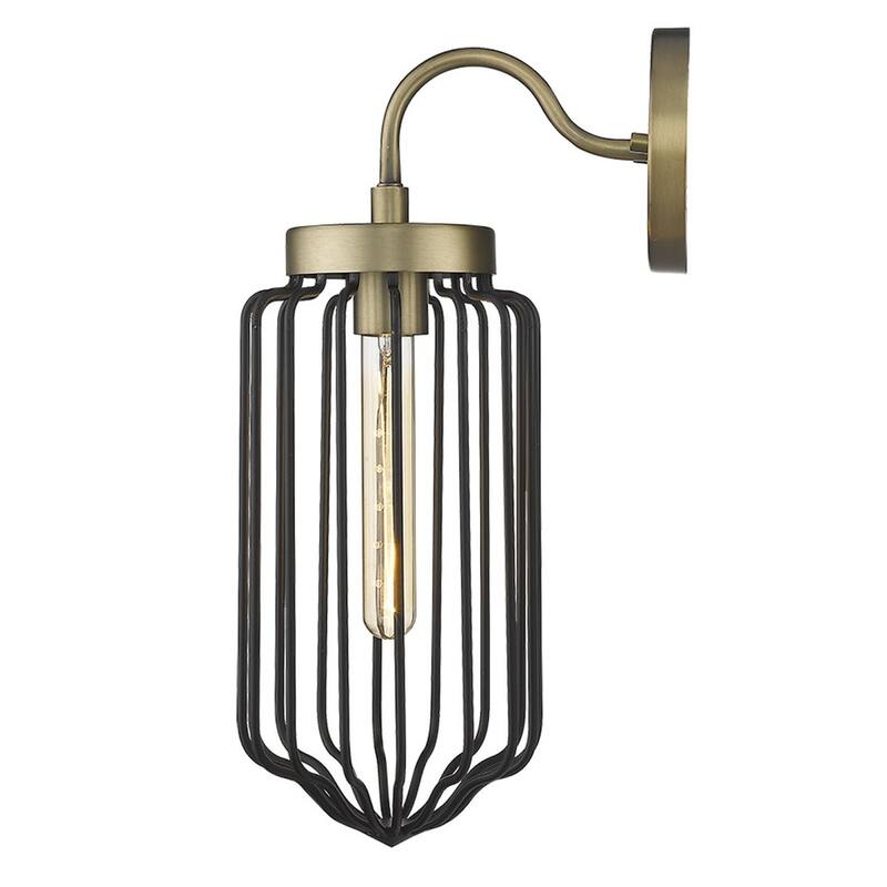 Modern Gold and Black Wall Sconce with Metal Cage Shade and Hardwired Light Fixture E26 Base - 17" H x 6.25" W x 9" D
