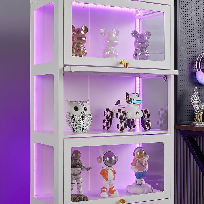 4/5-Tier Curio Display Cabinet with Glass Flip Doors & LED Light Strip