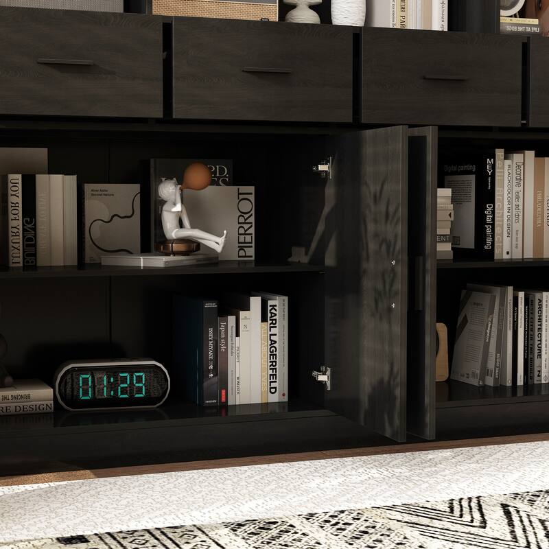 78.7" Large Bookcase,4 door, 4 drawer with Display Storage Shelves - 78.7"H x 63"W