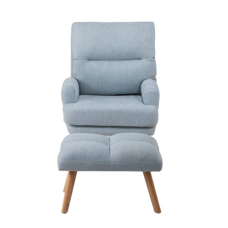 Accent Chair with Ottoman Set, Fabric Armchair with Wood Legs and Adjustable Backrest , Mid Century Modern Comfy Lounge Chair
