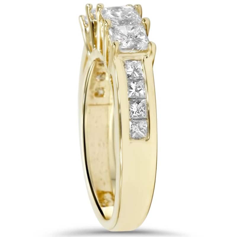 4 1/3ct Princess Cut Enhanced Diamond Engagement Guard Ring Set Yellow Gold