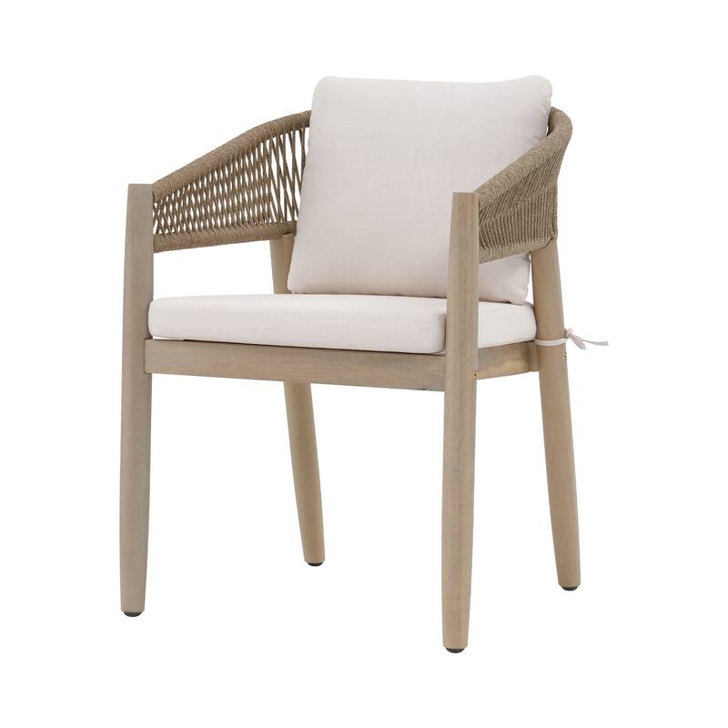 7-Piece Outdoor Dining Set Acacia Wood Rope-Woven Arm Chairs and Dining Table with X-Shaped Legs