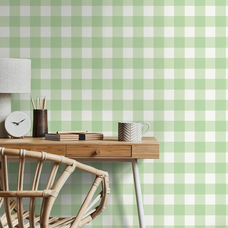 Fine Decor Patrice Light Green Gingham Wallpaper - N/A