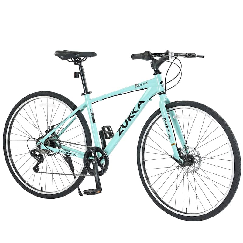 7 Speed Hybrid Bike Aluminum Alloy Frame Double Disc Brakes 700C Road Bike For men women's City Bicycle - Green