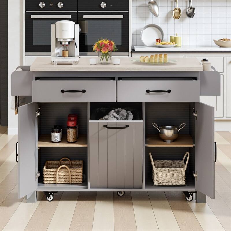Alger Kitchen Island with Trash Can Storage Cabinet